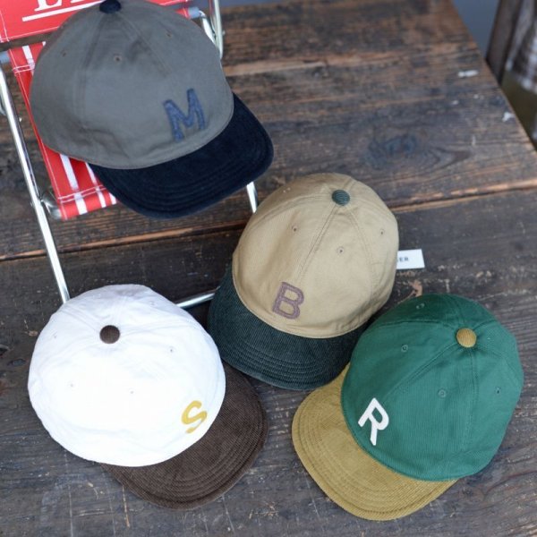 画像1: 【HIGHER ”ピープルゲットレディ別注”ワッペン付CAP カツラギ×コーデュロイ（4color/alphabet）】 (1)