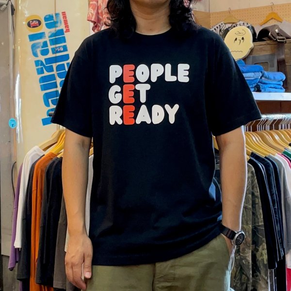 画像1: 【ピープルゲットレディ オリジナルTシャツ 三段ロゴ （ブラック）】 (1)