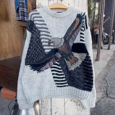 画像1: 【NOROIC デザインニット イーグル フェイクレザーパッチワーク NO.2511281】