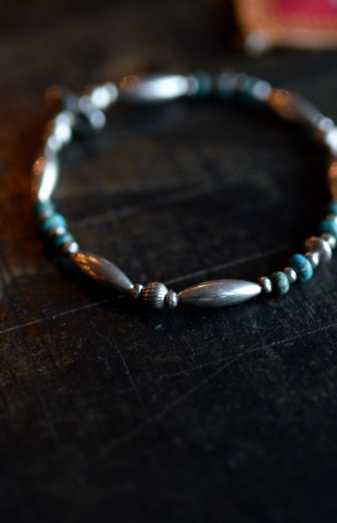 【SunKu　中空シルバーブレスレット〝PipeBeadsBracelet“（Silver925/Turquoise） 】